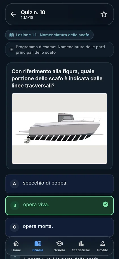 Quiz e spiegazione nell’app Alare