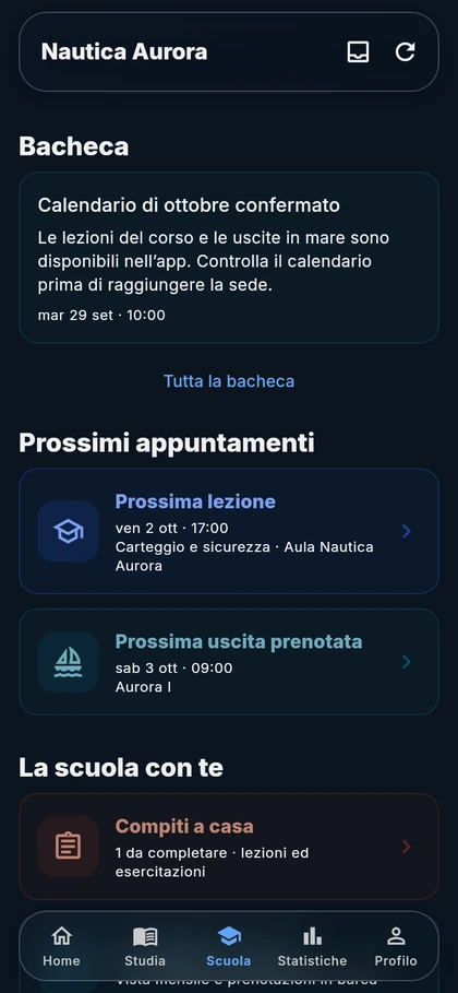 La sezione scuola nell’app dell’allievo