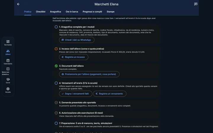Scheda allievo del gestionale Alare