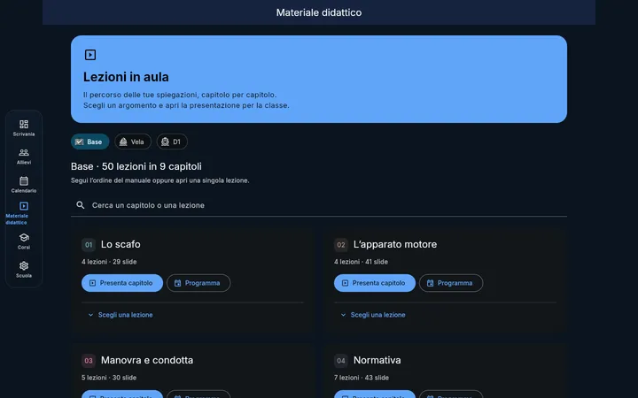 Catalogo delle lezioni del gestionale Alare